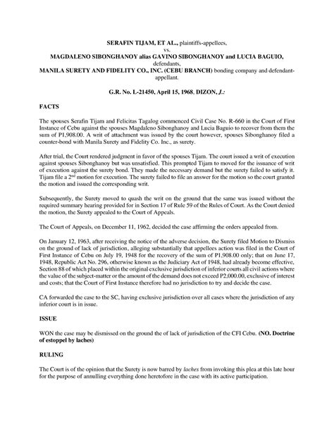 tijam v sibonghanoy|Tijam vs Sibonghanoy Case Digest .